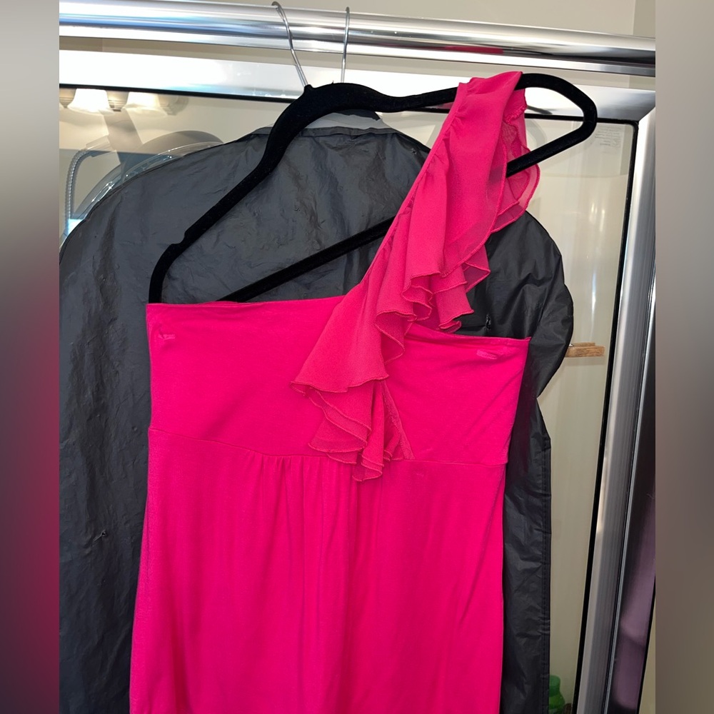 Boston Proper Pink One Shoulder Ruffle Top